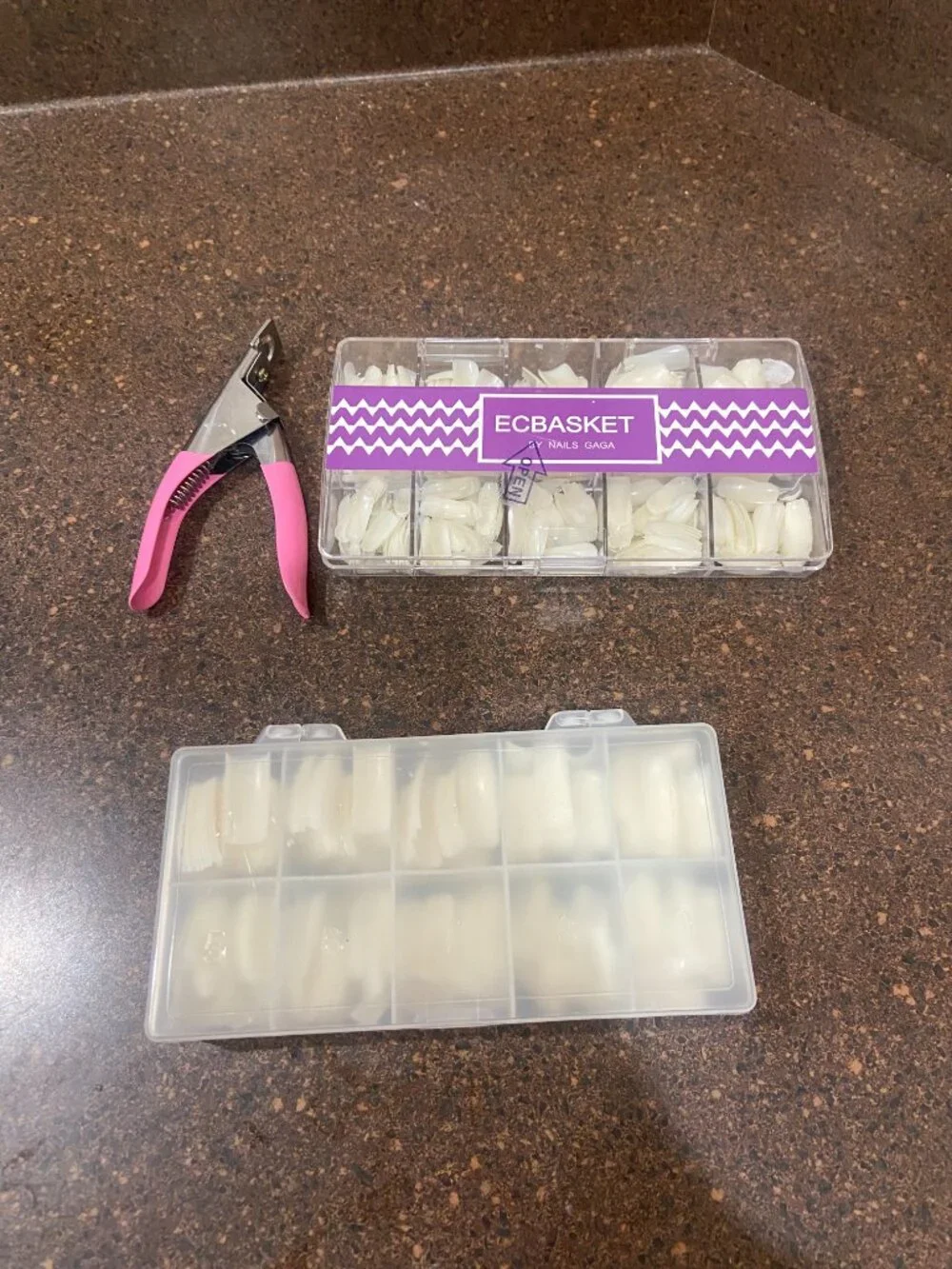 Lot of 2 Acrylic Nail Sets Full Cover False Nails & Nail Tips w/ Cases + Cutters